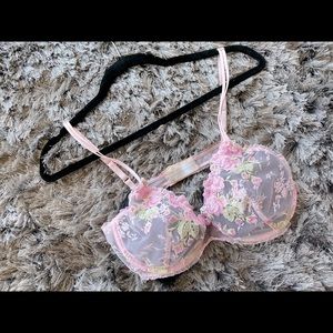 Pink Floral Net Lace Bra